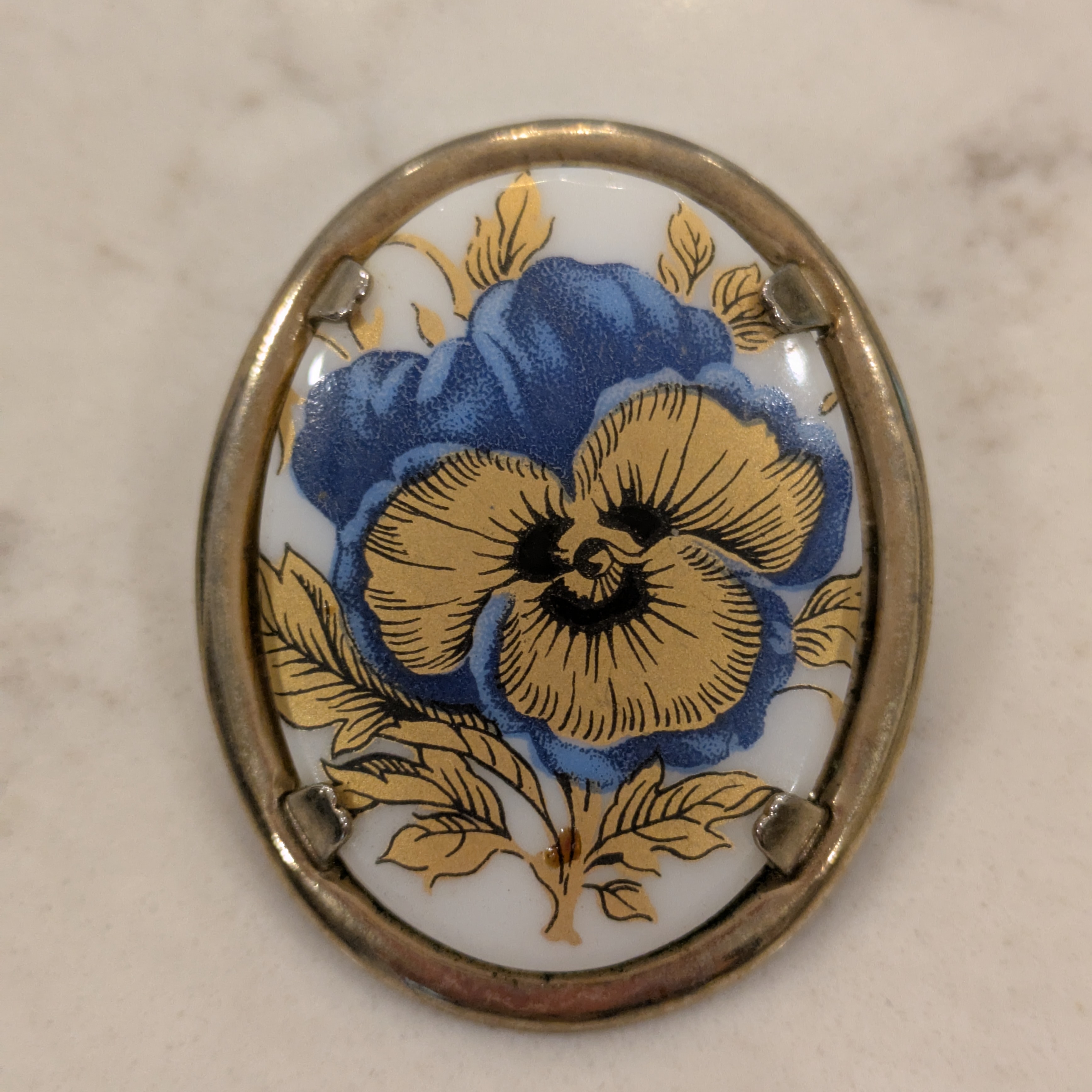 Avon Vintage 1967s Blue And Gold Floral Brooch